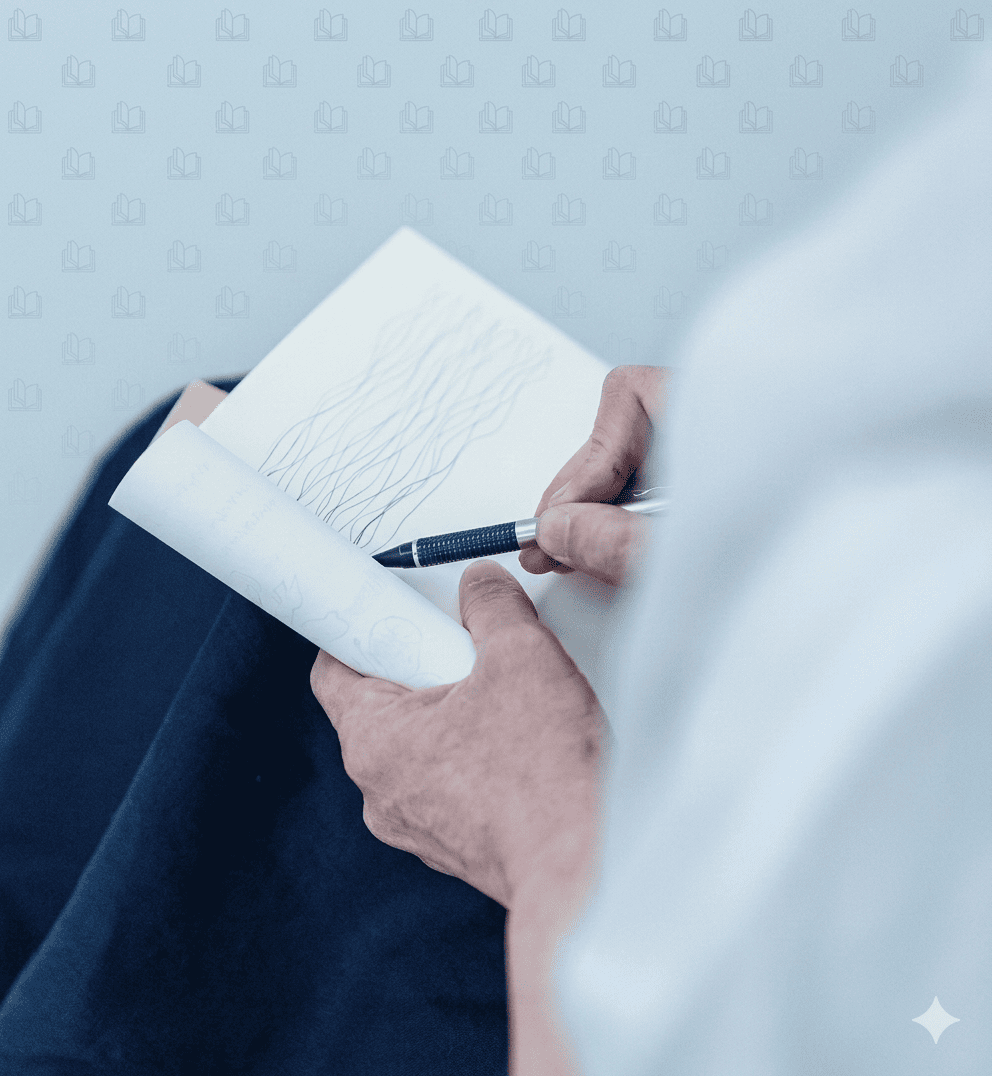 En inspirerande närbild på en hand som skriver i en anteckningsbok, symboliserar processen att skriva biografi och dokumentera sin livshistoria.